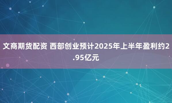 文商期货配资 西部创业预计2025年上半年盈利约2.95亿元